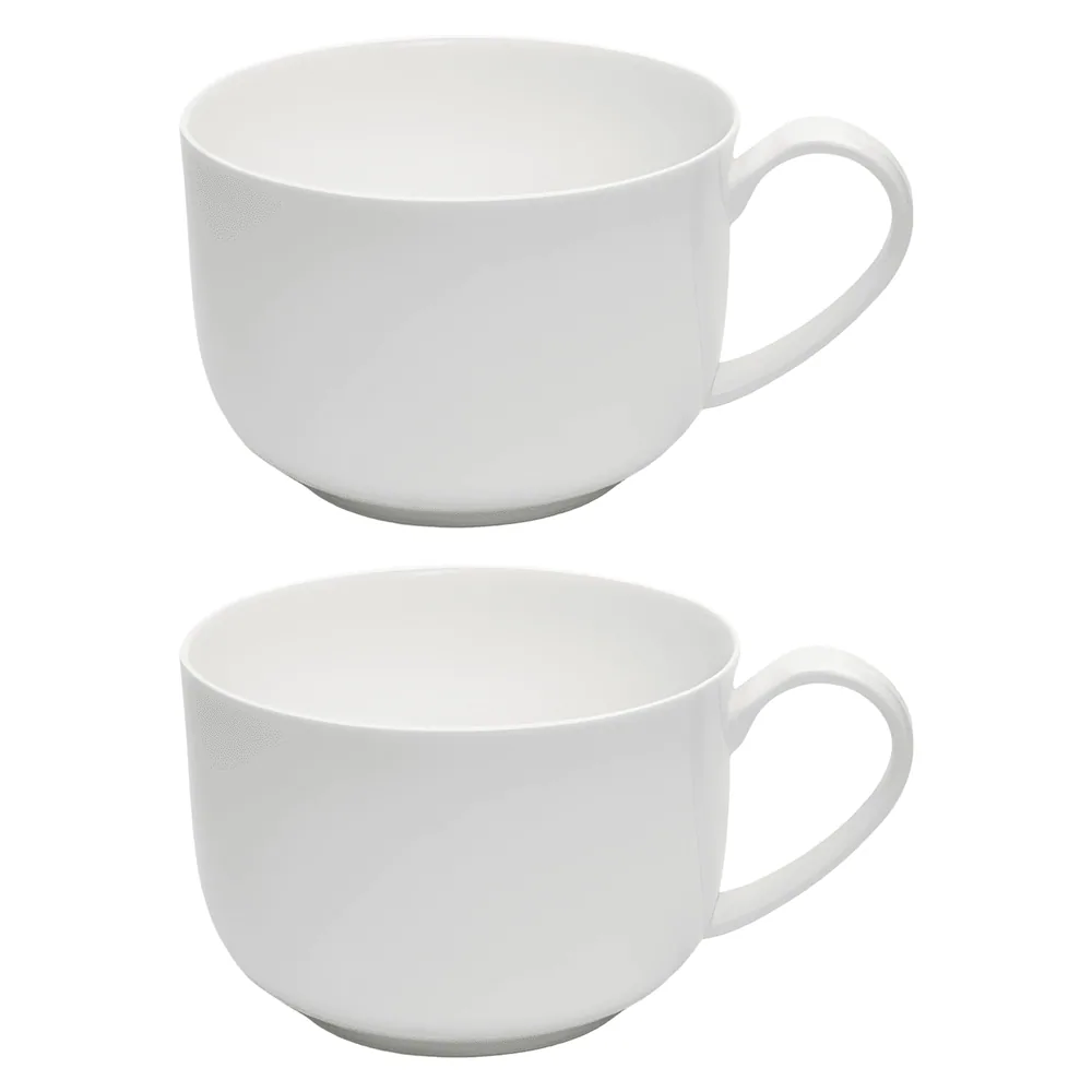 2 Pcs Large Bone China Coffee Mugs, Oversized Ceramic Soup Mugs Set, Round-Mouth Milk Mug for Oatmeal, Plain White Mug for Home Kitchen, Gift